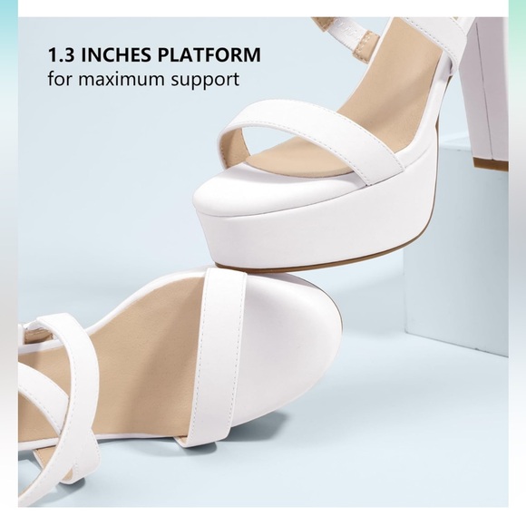 IDIFU Women's Platform Chunky White High Heels - Picture 6 of 13